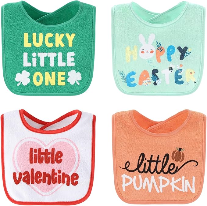 The Peanutshell Baby Boy or Girl Terry Bibs Set of 10-100% Cotton, Soft, Absorbent Baby Bibs, Unisex Toddler Boy or Girl Set, Newborn & Infant - Holiday