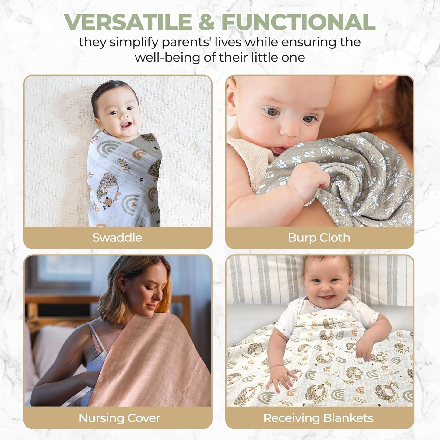 Muslin Swaddle Blankets for Newborn – 3 Pack Large 47"x47" Receiving Blankets – Soft, Breathable & Gentle – Unisex Pastel