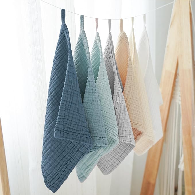 Konssy Baby Muslin Washcloths 7-Pack, 100% Cotton Baby Bath Washcloths, Soft & Absorbent Wash Cloths and Burp Cloths for Newborn Kids Girls & Boys, 11x11 inches