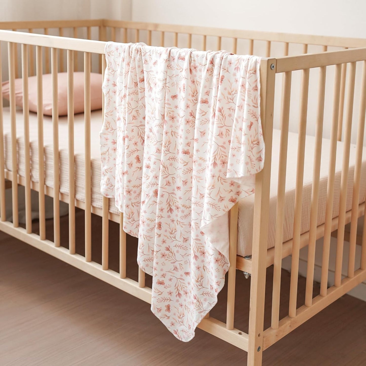 Konssy Baby Girl Newborn Receiving Blanket with Matching Headband and Beanie Set Baby Swaddle Nursery Swaddle Wrap