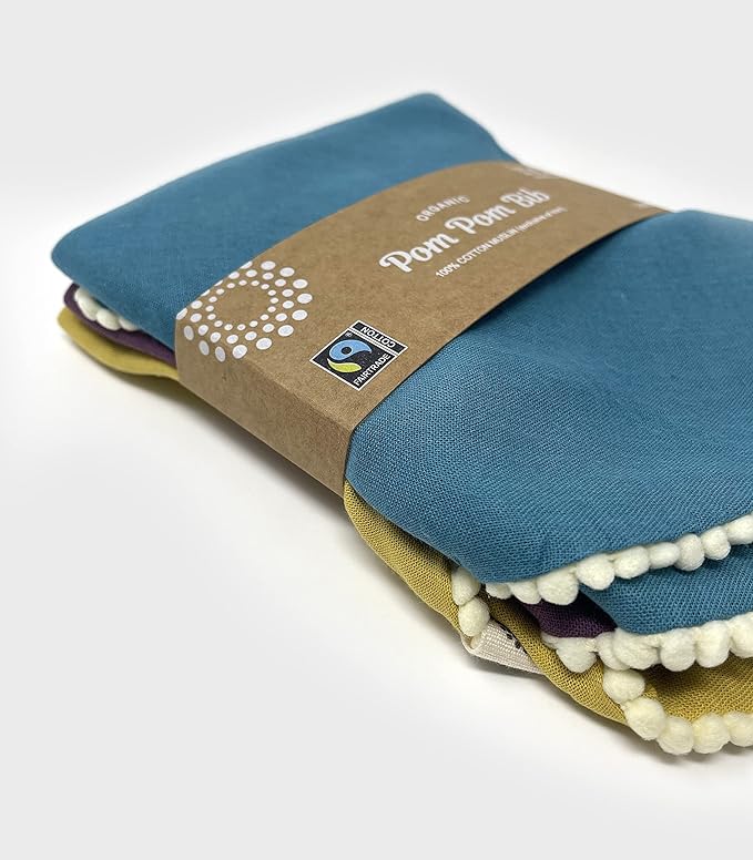 Kishu Baby Indi - Fairtrade Organic Baby Bibs for Girls or Boys - Rounded, 4-Way Reversible, 8 Layer Muslin Drool Bibs