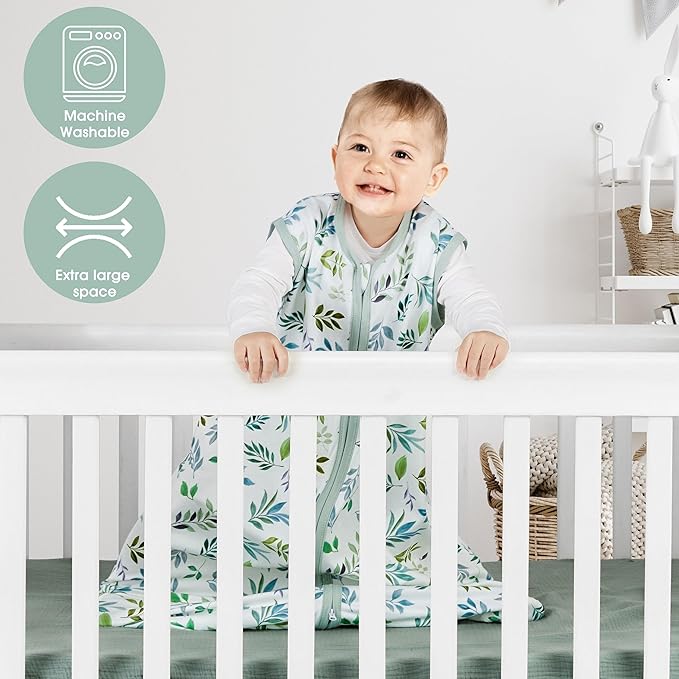 Newborn Sleep Sack Baby Swaddle,0-12 Months,3-Way Adjustable Wearable Blanket,Swaddling Sleeping Bag (Leaf&Clouds, 6-12 Months)