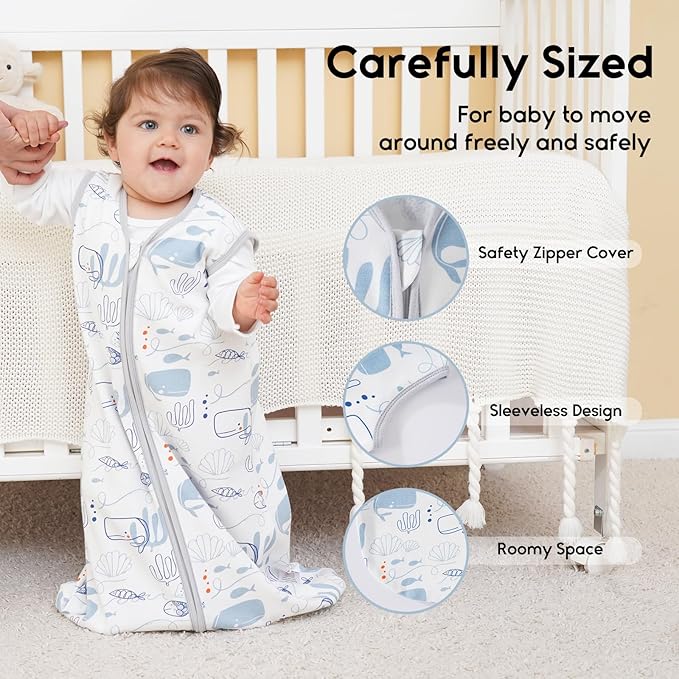 Yoofoss Baby Sleep Sack 0-6 Months 0.5 Tog Wearable Blanket for Baby, 3 Pack 100% Organic Cotton Infant Toddler Sleeping Sack 2-Way Zipper Lightweight Sleep Sack