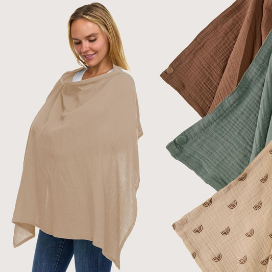 Muslin Nursing Cover Up for Breastfeeding - Breast Feeding Covers for Women | Breathable 100% Muslin Cotton Breastfeeding Cover with Arch-line and Adjustable Straps| Breastfeeding Essentials (Beige)