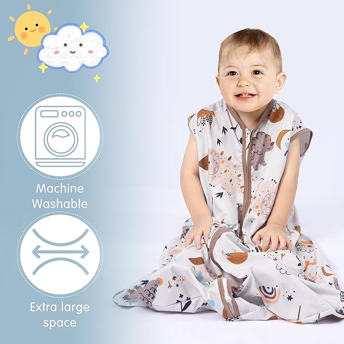 3 Pack Baby Sleep Sack 100% Rayon Cotton Baby Sleeping Bag 2-Way Zipper Toddler Wearable Blankets TOG 0.3. (Fox&Dinosaurs&Dark gray, 12-18 Months)