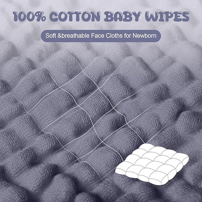 Breling 20 Pcs Baby Muslin Washcloth 12 x 12 Inch 100% Cotton Soft and Absorbent Muslin Washcloth Burp Cloth Wipe Newborn Face Towel for Baby Boy Girl Sensitive Skin(White, Light Gray, Gray)