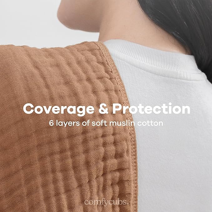 Comfy Cubs Muslin Burp Cloths 20" x 10", Pack of 10 - Large, 6-Layer, Ultra Absorbent 100% Cotton for Baby Drool and Messes - Soft, Safe & Gentle Baby Burp Cloths for Boys & Girls - Multi