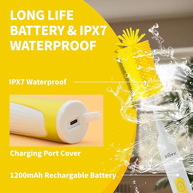 Electric Bottle Brush Cleaner New Upgrade, Portable Electric Baby Bottle Brush Cleaner for Travel, Travel Bottle Cleaner Kit with Nipple & Straw Brush, Perfect Mom Essentials After Birth Gift, Yellow