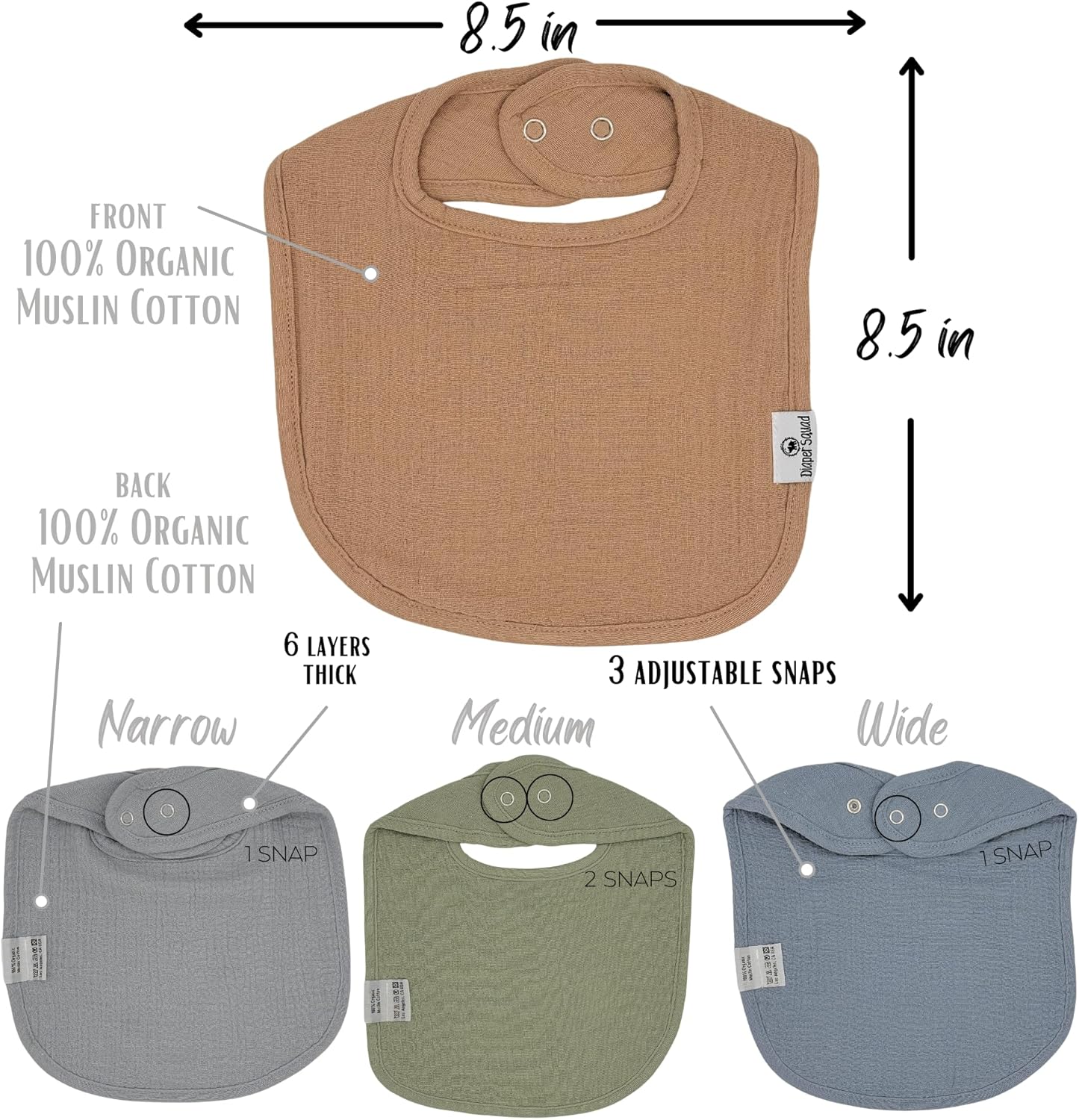 DiaperSquad's Baby Bibs for Drooling and Teething, Bibs for Boys, Baby Girl - Solid Cotton Baby Drool Bibs