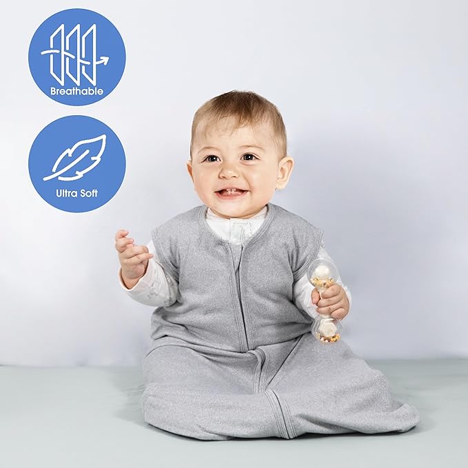 Baby Sleep Sack 0-6 Months Baby Wearable Blanket 100% Rayon Cotton 2-Way Zipper Toddler Sleeping Sack，Comfy Soft Lightweight TOG 0.3(grey)