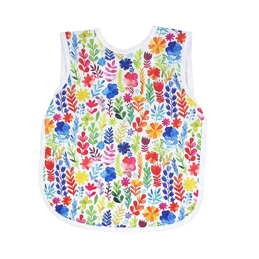 BapronBaby Rainbow Watercolor Floral Bapron - No Neck Tie Safer Bib for Baby & Toddler - Soft Waterproof Stain Resistant - Machine Washable - Sz Baby/Toddler 6m-3T