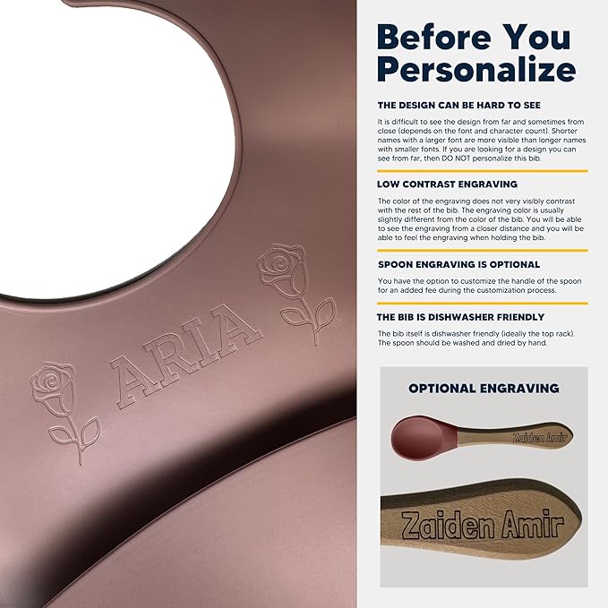 Personalized Silicone Bib and Spoon Set with Custom Name, Babies/Toddlers Durable Adjustable with Pocket for Baby Boy & Girl