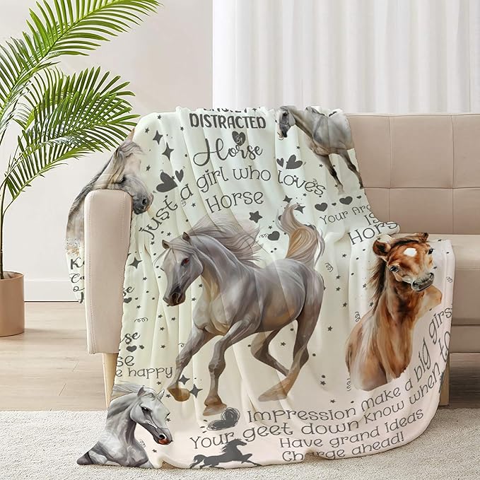 Horse Blanket for Baby Girls Flowers Animals Throw Blanket for Boys, Lightweight Cute Horse Soft Flannel Blankets for Kids Gifts, 30x40 Inches
