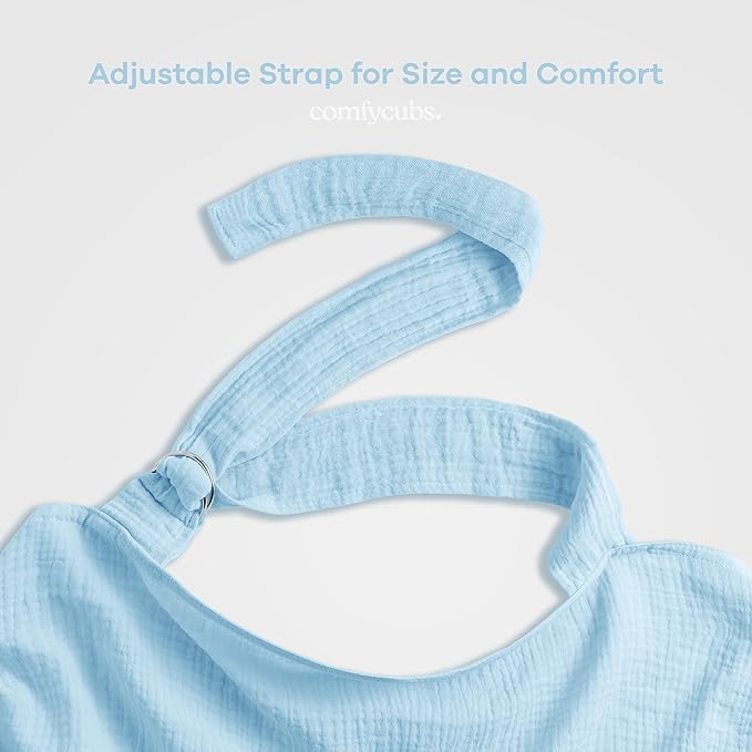 Comfy Cubs Muslin Nursing Cover, Pack of 1, 100% Muslin Breastfeeding Cover - Soft & Breathable Baby Nursing Scarf with Adjustable Neck Strap - Portable, Lightweight & Privacy Coverage - Sky Blue