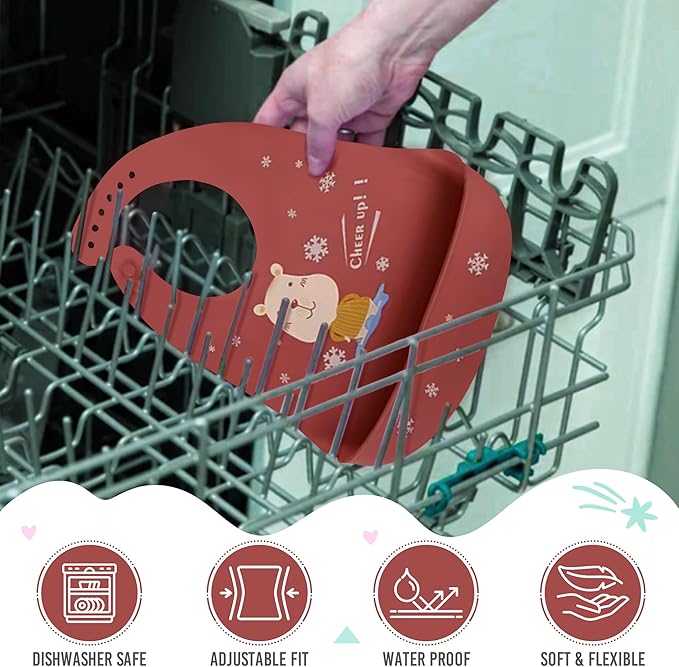 Silicone Baby Bibs Unisex, Self-Feeding, Catch-all Large Pocket, 6-48 months, BPA-Phthalate Free, w/Travel Case