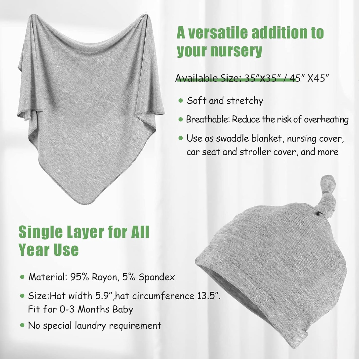 iEvolve Cotton Knitted Baby Swaddle Blanket with Hat Headband Set Newborn Swaddle Wrap Receiving Blankets for Baby Girl Boy 45" x 45"(Ginger)