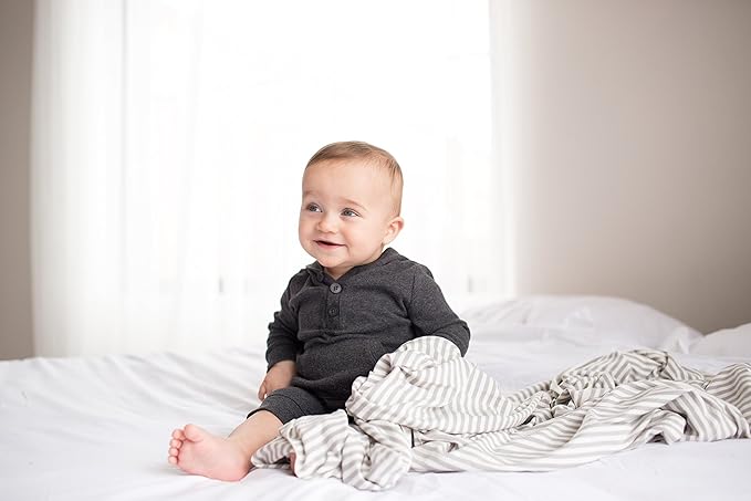 Copper Pearl Large Premium Knit Baby Swaddle Receiving Blanket Grey and White Everest