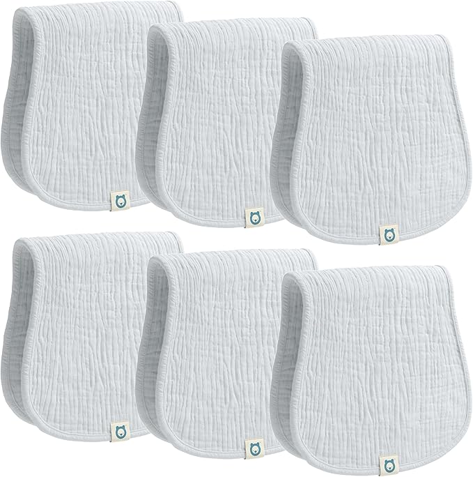 Muslin Burp Cloths Set, 6 Pieces, 100% Organic Cotton Hand Washcloths for Baby Boys and Girls Extra Absorbent and Soft Burping Rags (Grey - Solid Color)