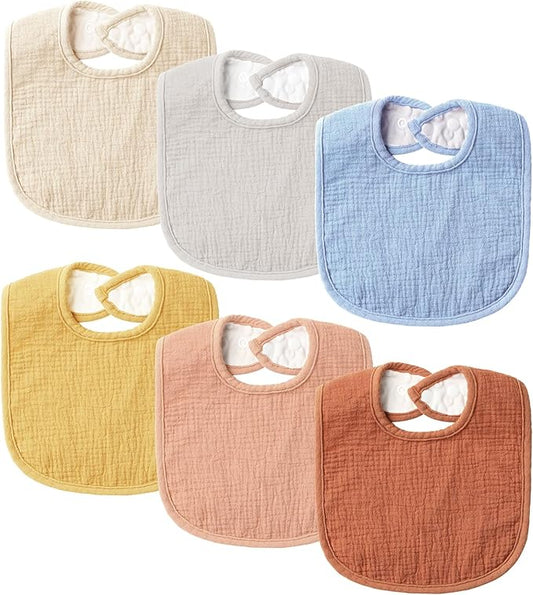6-Pack Muslin Baby Bibs for Unisex Boys Girls, Cotton Baby Drool Bibs, Drooling and Teething Bibs for Infant