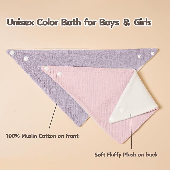 Susurration Muslin Baby Drool Bibs 6Pack Soft Triangular Adjustable Baby Bandana Bibs for Unisex Baby Girls & Boys
