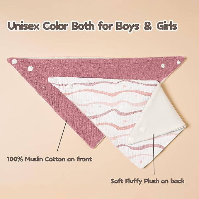 Susurration Muslin Baby Drool Bibs 6Pack Soft Triangular Adjustable Baby Bandana Bibs for Unisex Baby Girls & Boys