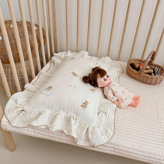 BuLuTu Muslin Cotton Girls Boys Pillow Case Standard Size, Cute Bear Children Pillowcase Neutral Baby Kids Pillow Cover Envelope Closure, 1 Piece, Bedding Decor, Machine Washable