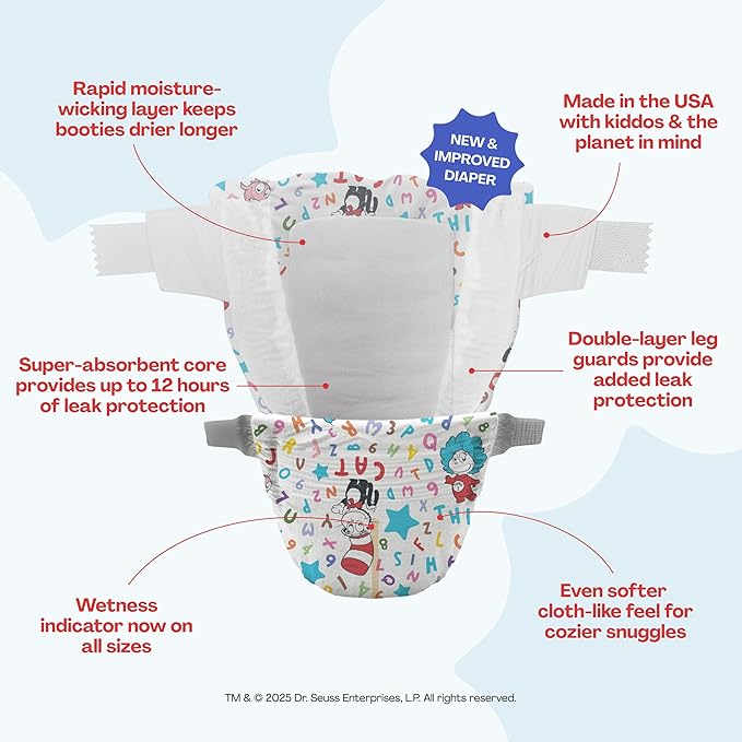 Hello Bello Dr. Seuss Babies Premium Diapers, Size 5, 48 Count: Softness & Protection for Sensitive Skin