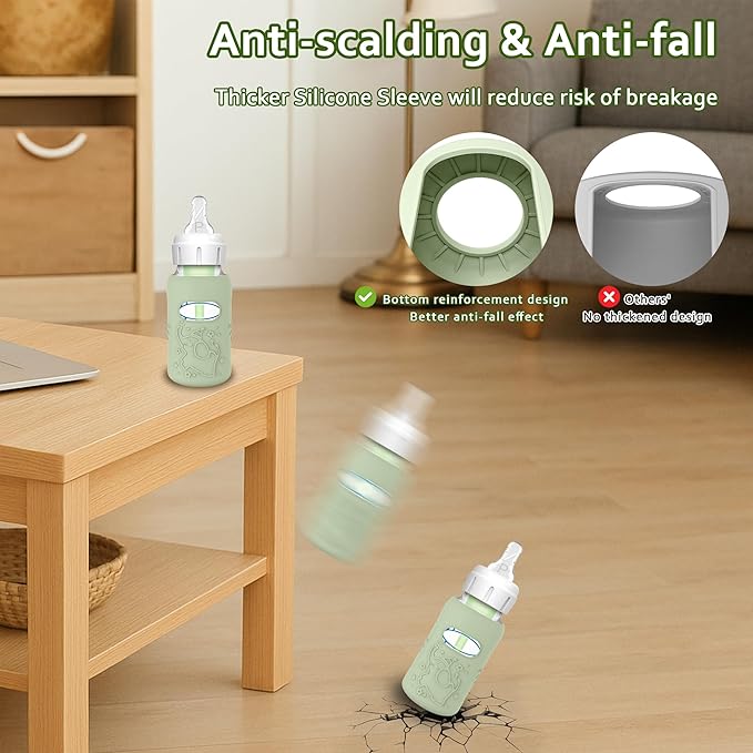 KingKam 4 Pack Silicone Sleeves for Dr. Brown's Glass Baby Bottles, Anti Breakage Baby Bottle Sleeves Holder, Compatible with Dr. Brown's Newborn Narrow Glass Baby Bottles 4oz