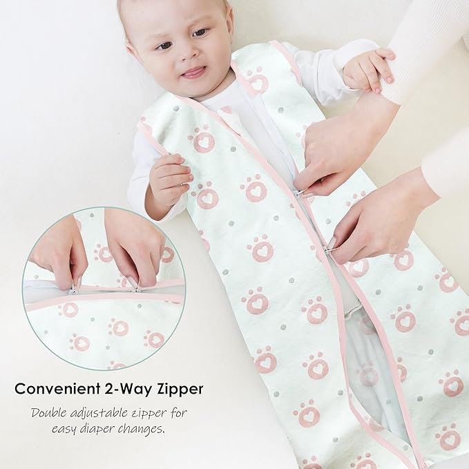 Cute Castle Baby Sleep Sack 0-6 Months - Lightweight 100% Cotton 2-Way Zipper TOG 0.5 Infant Wearable Blanket, Newborn Essentials Toddler Sleep Clothes, 3 Pack(Pink, Bear, Bear Claw)