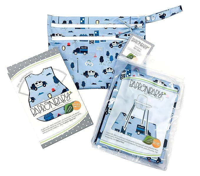 BapronBaby Be Brave - Police Patrol Bapron - No Neck Tie Safer Bib for Baby & Toddler - Soft Waterproof Stain Resistant - Machine Washable - Sz Baby/Toddler 6m-3T