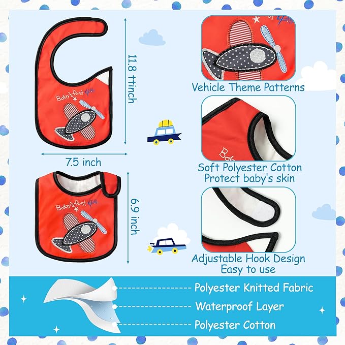 7Pcs Cotton Waterproof Baby Bibs Hook Loop Closure Newborn Bib Keepsake Baby Gift for Drooling Feeding Eating