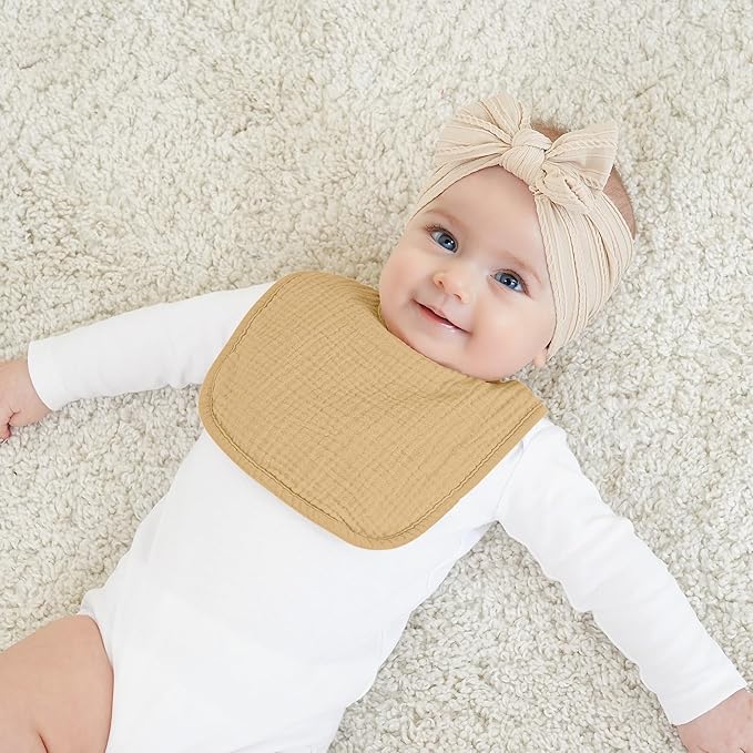 Bearmoss Muslin Baby Drooling Bibs 8 Pack, 100% Cotton Square Adjustable Bandana Bibs Gift for Baby Girls Boys Teething Drool