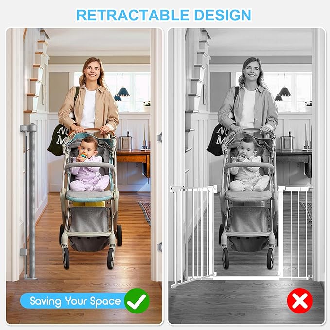 71 Inch Retractable Baby Gates Extra Wide, 41 Inch Reinforced Extra Tall Mesh Safety Gate for Kids Pets, Retractable Dog Gate Baby Retractable Gate for Stair Hallways Doorway Indoor Outdoor, Gray