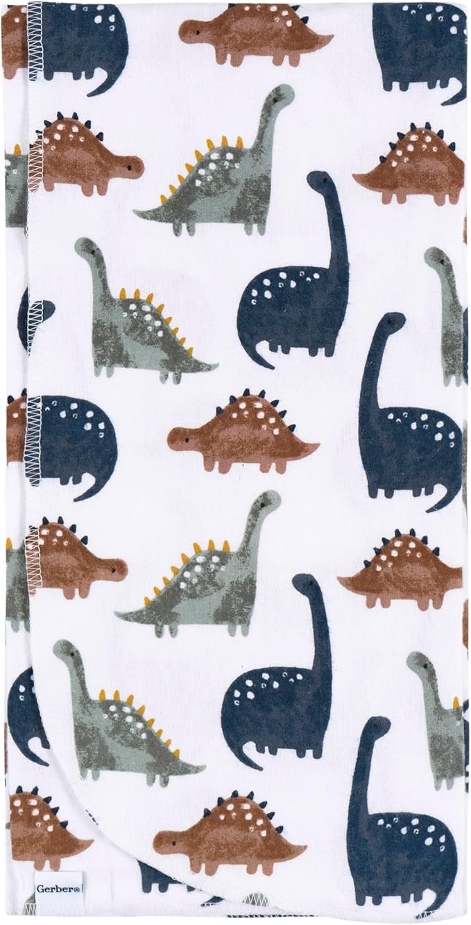 Gerber Unisex Baby 100% Cotton Flannel Receiving Blankets 30x30 Inches (Pack of 4), Dino Time, One Size