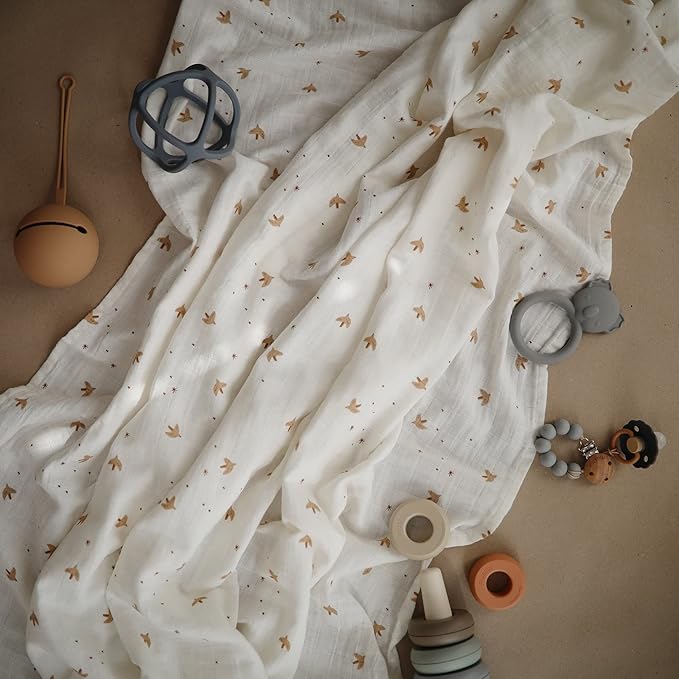 mushie Muslin Baby Swaddle Blanket | 100% Organic Cotton (Sparrow)