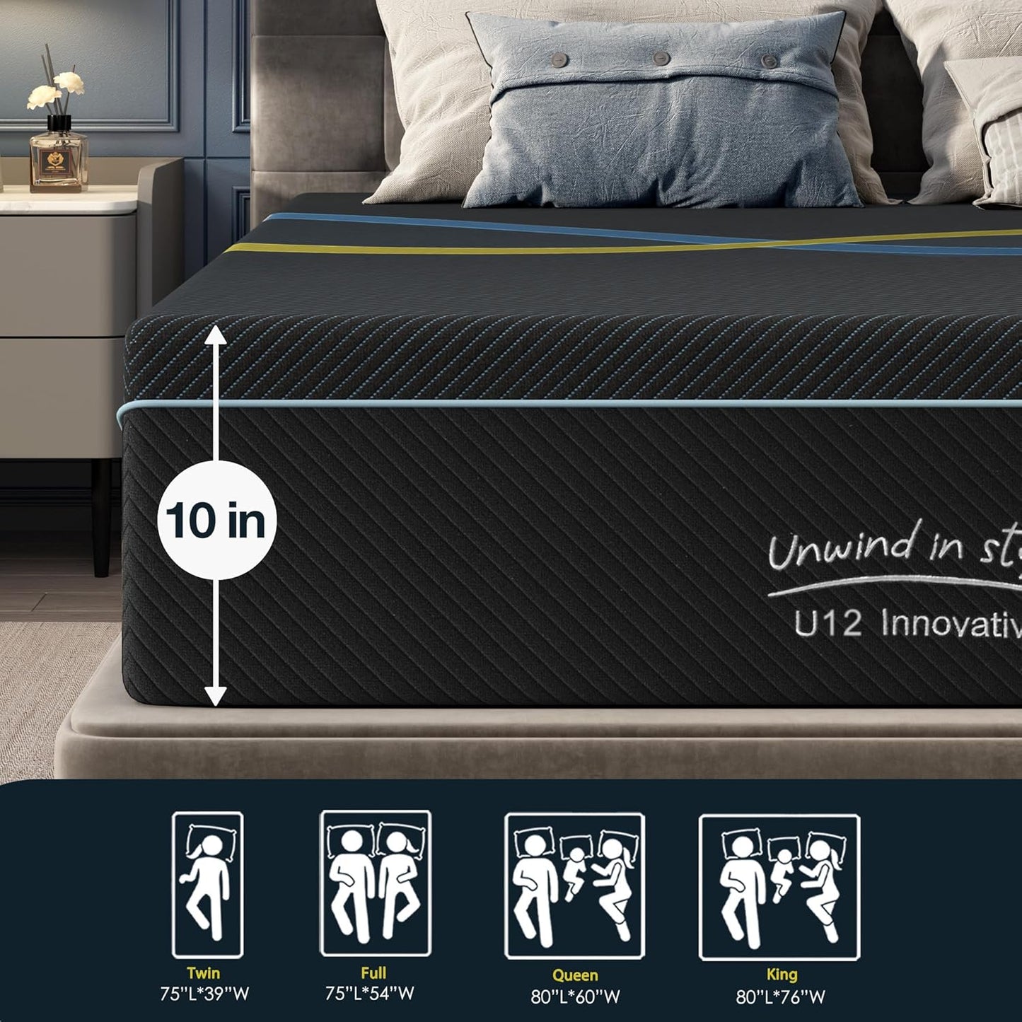 10 inch Twin Mattress Multi-Layer Memory Foam Mattress - Medium Firmness with Bamboo Charcoal & Green Tea Infusion