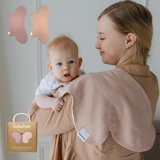 Butterfly Cotton Muslin Burp Cloths 3-Layer, Extra-Large 26”x12” Water-Resistant Multi-Use Burp Cloth Convertible to Bib, 2 Pack, Soft & Absorbent (Pack of 2, Clay & Terra/Rose & Mist)