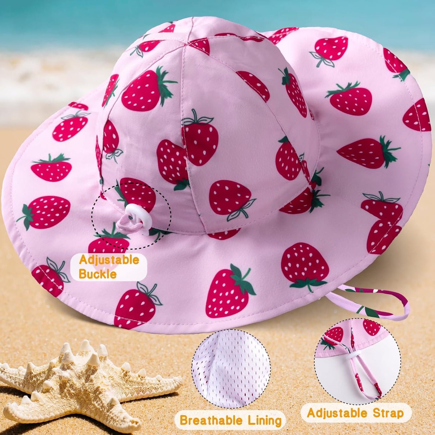 Baby Sun Hat Toddler Girl Beach Hat Adjustable Outdoor Summer Hat UPF 50+ Sun Protection Wide Brim Infant Kids