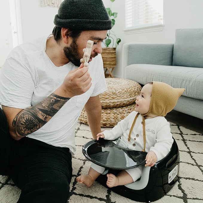 Bumbo 3-in-1 Multi-Seat for 6 to 36 Months, Travel Baby Feeding & Play Floor Seat, All-in-One Portable Booster with Tray & Toddler High Chair, Black/Cool Grey