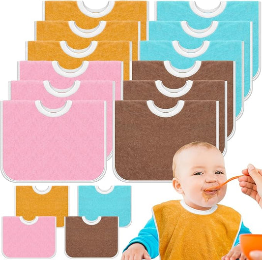 Bonuci 12 Pack Toddler Baby Bibs 15x13 Inch Pullover Full Coverage Bibs Absorbent Slip on Cotton for Girls Boys Newborn