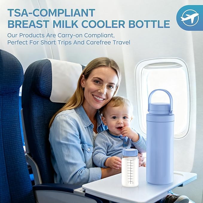 22oz Breastmilk Cooler Bottle for Outdoor, 24 Hours All-Day Cooling& Leak-Proof Seal, Larger Capacity Travel Breastmilk Chiller with 2pcs Baby Bottles for Breastmilk Storage, Baby Feeding Essentials