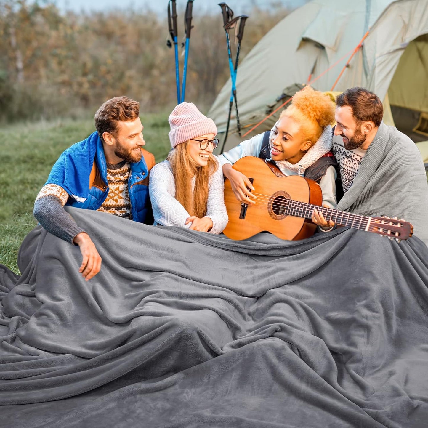 PHF Oversized King Fleece Blanket 120"x120", No Shed No Pilling Big Soft Blanket, Extra Large 10'x 10' Lightweight for Bed, Sofa Travel and Camping, Suitable for All Season, Grey