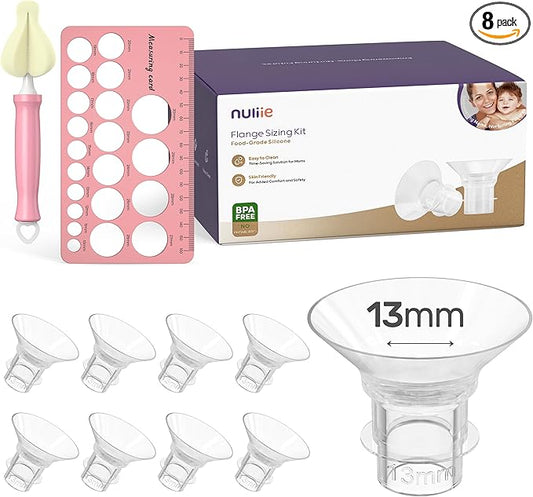 Nuliie 8PCS Silicone Flanges Insert Replacement Kit, Flange Sizing Kit 13mm for 24mm Flange/Shield Breast Pumps, Pumping Essential Kit for Moms