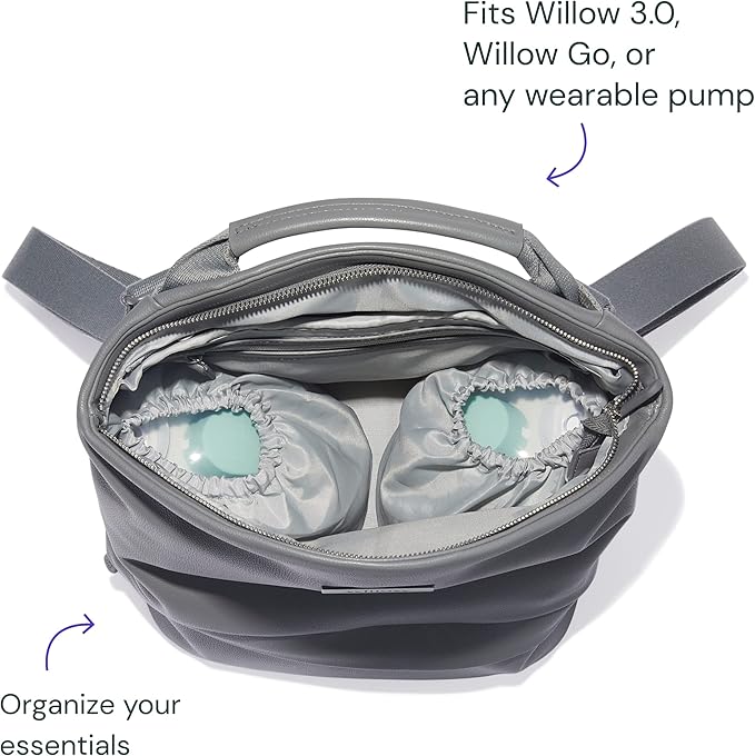 Willow Breast Pump Bag, Grey, Breast Milk Cooler and Pump Bag with Pockets, Convertible and Adjustable Tote for Hands Free Wearable Breast Pumps, Wear as Backpack, Crossbody or Shoulder Bag