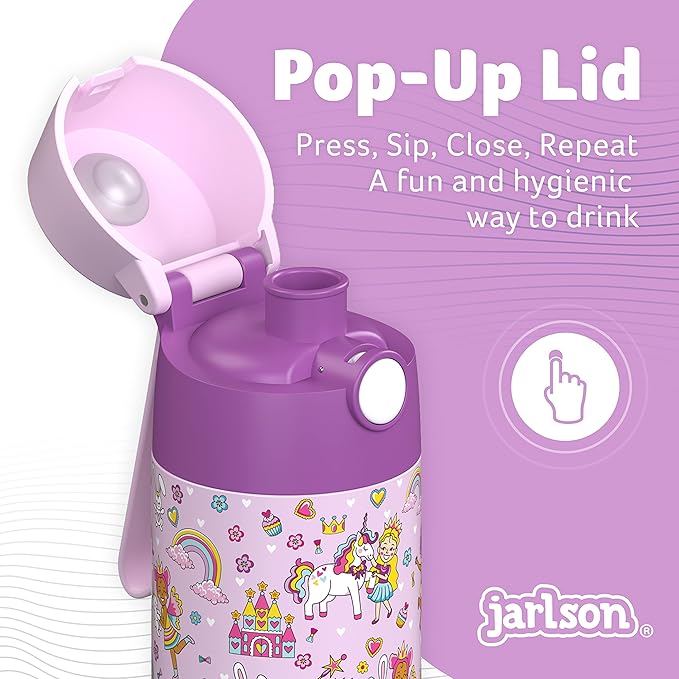 Jarlson® Mali Children's Water Bottle, Thermal Stainless Steel Water Bottle, BPA-Free, Leak-Proof, Children's Bottle with Chug Lid, Bottle for School, Nursery (Princess, 350 ml)