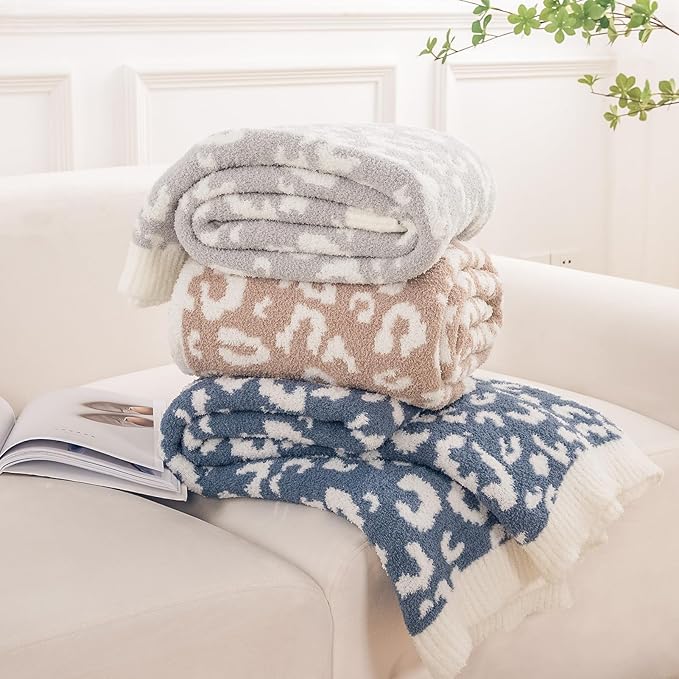 NEXHOME PRO Leopard Soft Blanket, Fuzzy Throw Blanket for Couch Bed Sofa Picnic, Knit Blankets for Women Gifts Blue 50 x 60 inches