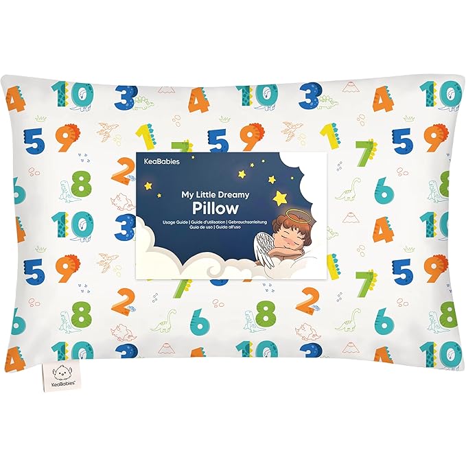 Toddler Pillow with Pillowcase - 13x18 My Little Dreamy Kids Travel Bed Pillows for Sleeping, Organic Cotton Small Pillowcase, Soft & Breathable, Machine Washable, Toddlers 2-5 Years Old (Dino123)