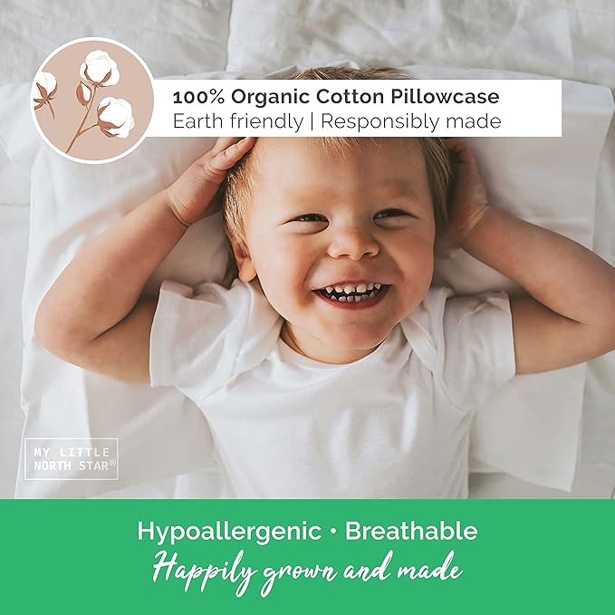 Toddler Pillow with Pillowcase - 13x18 Soft Organic Cotton Toddler Pillow for Sleeping - Washable Nap Pillow - Travel Pillow for Kids - Toddler Sleeping Pillow Toddler Bedding (White)