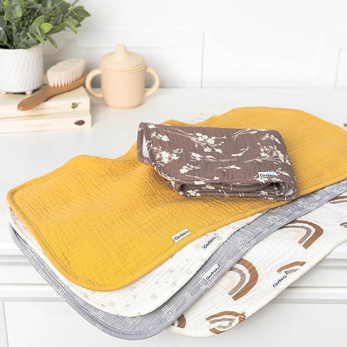 Gerber Baby Unisex Muslin Burp Cloths 5-Pack, Multi Teal Dots, Large Size 20" x 10"