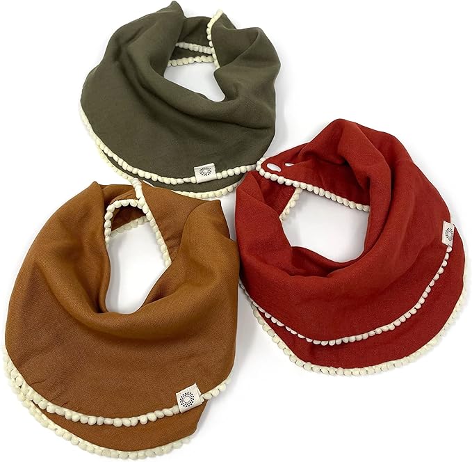 Kishu Baby Indi - Fairtrade Organic Baby Bibs for Girls or Boys - Rounded, 4-Way Reversible, 8 Layer Muslin Drool Bibs